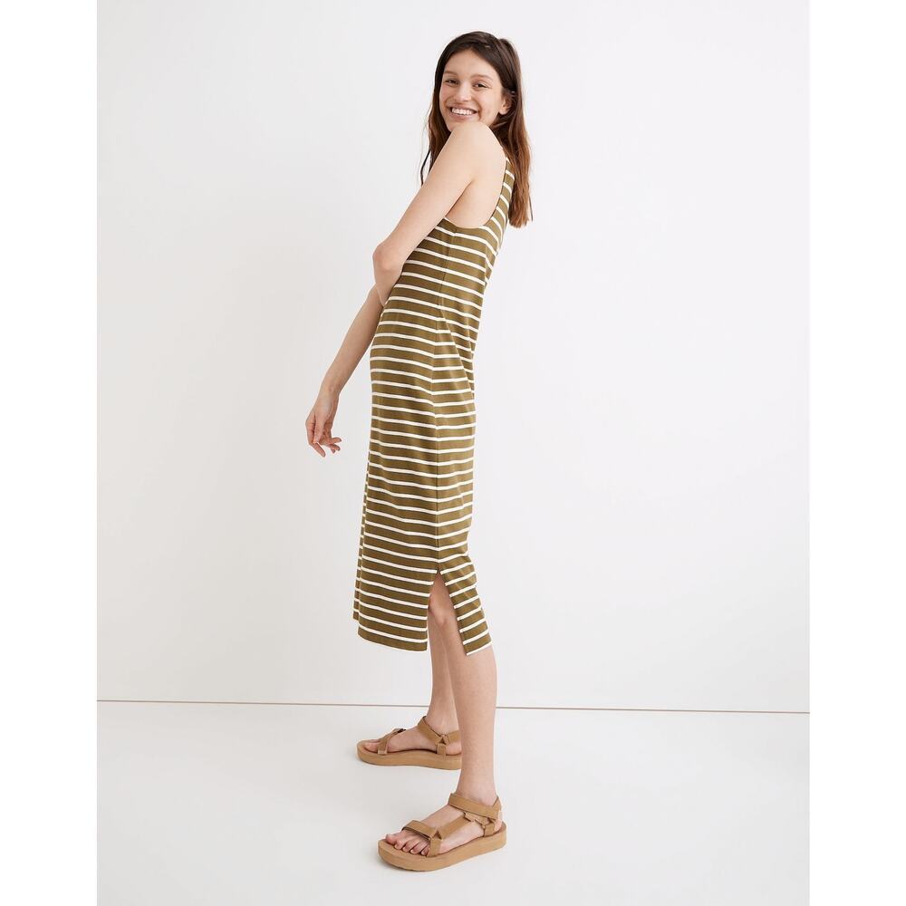 Madewell Olive and White Striped Midi Dress - Picture 2 of 14